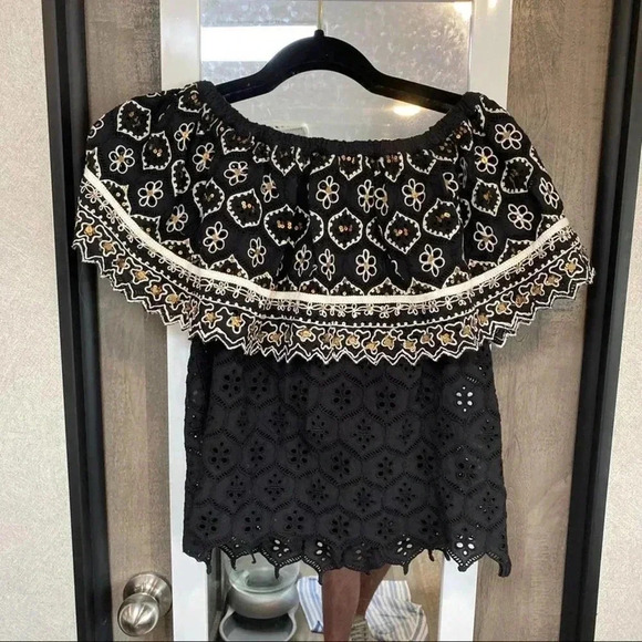 Hemant & Nandita Black Embroidered Off-Shoulder Top – Size XS - Picture 6 of 6